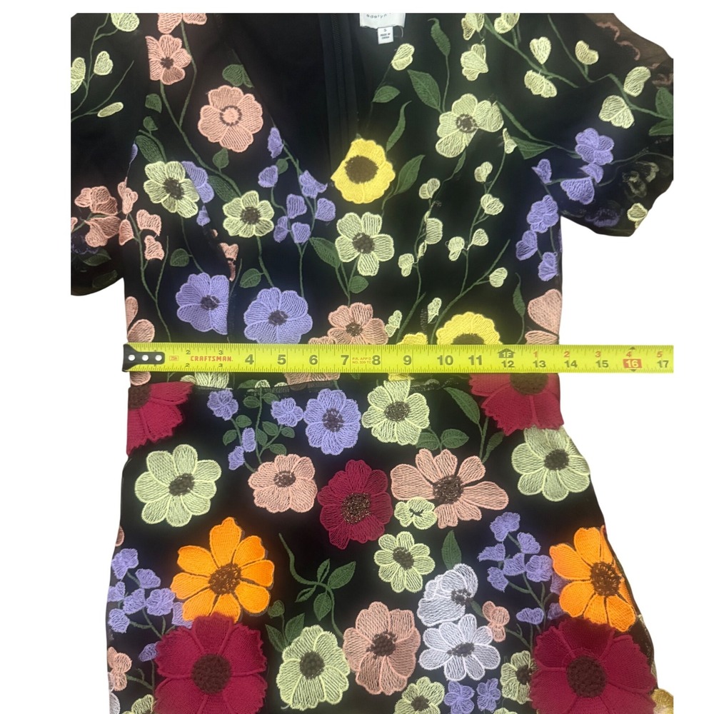 Adelyn Rae Black Multi Floral Embroidered Puff Sleeve V Neck Mini Dress Size S - Picture 9 of 14